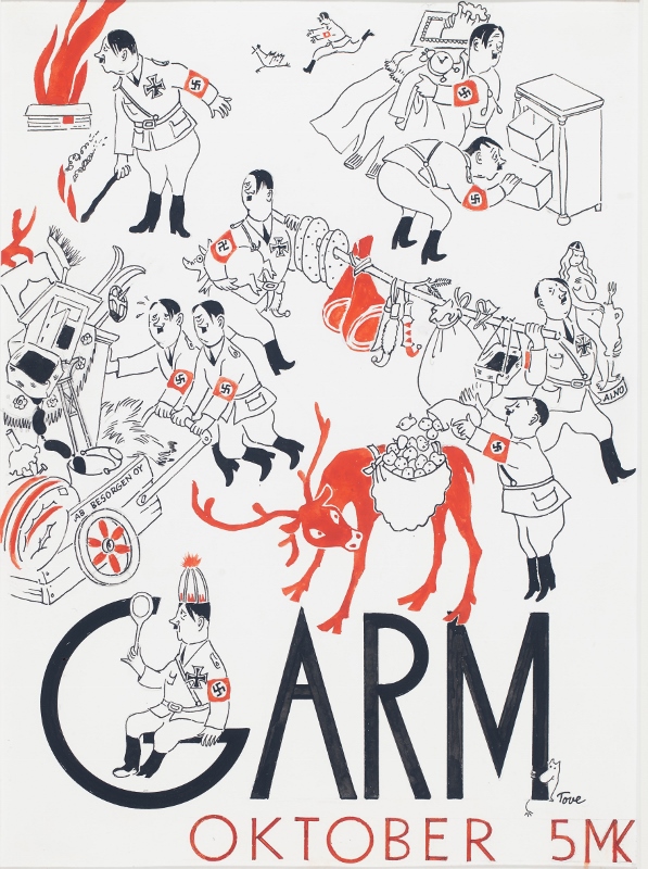 Satirical images of Hitler on cover of Garm magazine, designed by Tove Jansson