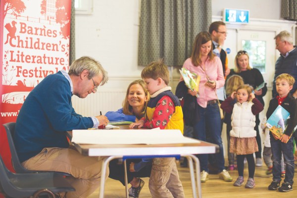 Axel Scheffler signing books at Barnes Children's Literature Festival